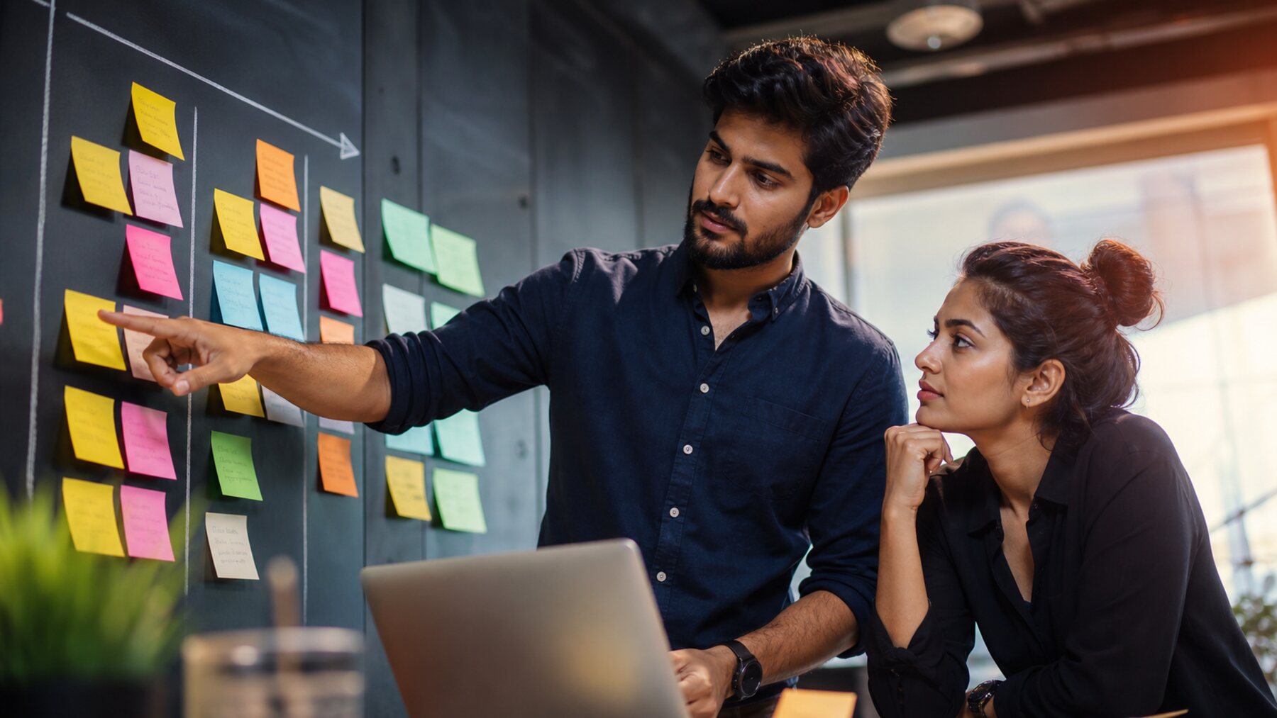 Indian small business owner sorting customer enquiries on a simple lead board