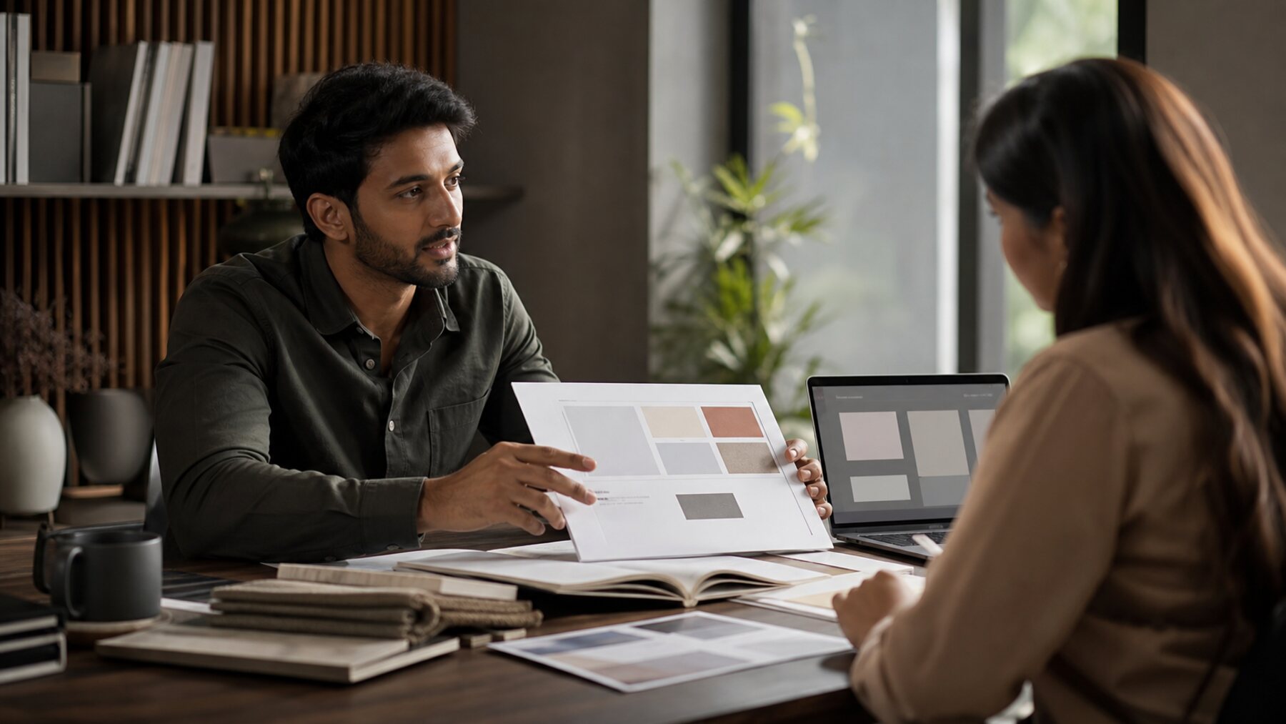 Indian entrepreneur discussing a price quote with a customer before billing